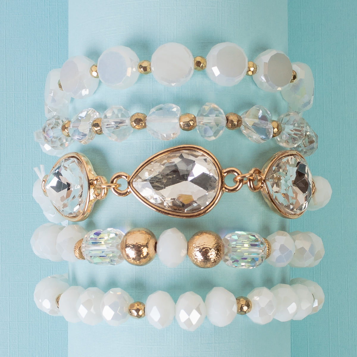 1433 - Crystal Stacked Bracelets - White