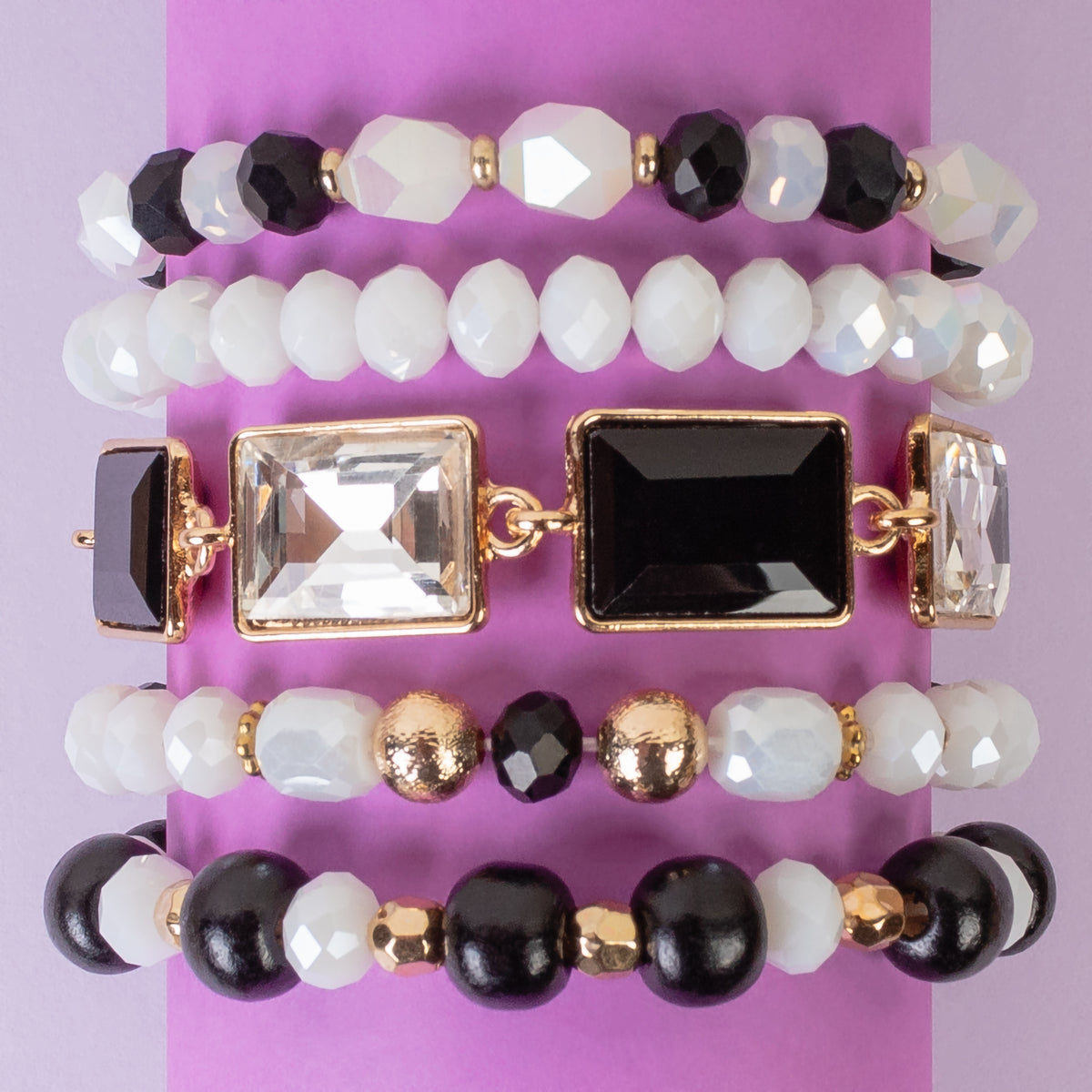 1436 - Crystal Stacked Bracelets - Black & White