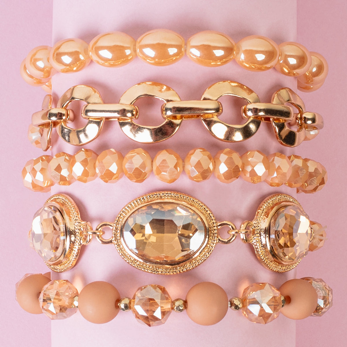 1438 - Crystal Stacked Bracelets - Gold