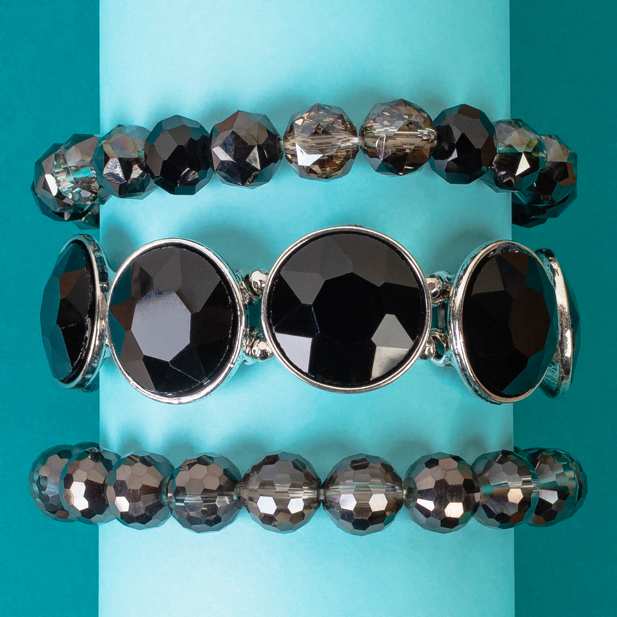 1441 - Crystal Stacked Bracelets - Black