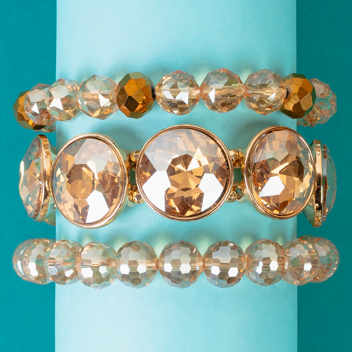 1441 - Crystal Stacked Bracelets - Gold