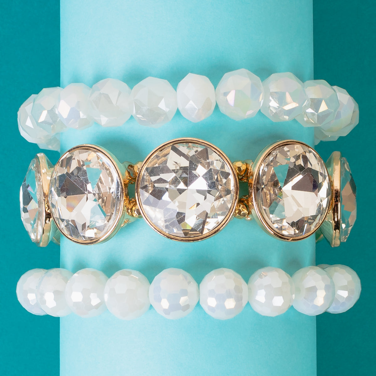 1441 - Crystal Stacked Bracelets - White