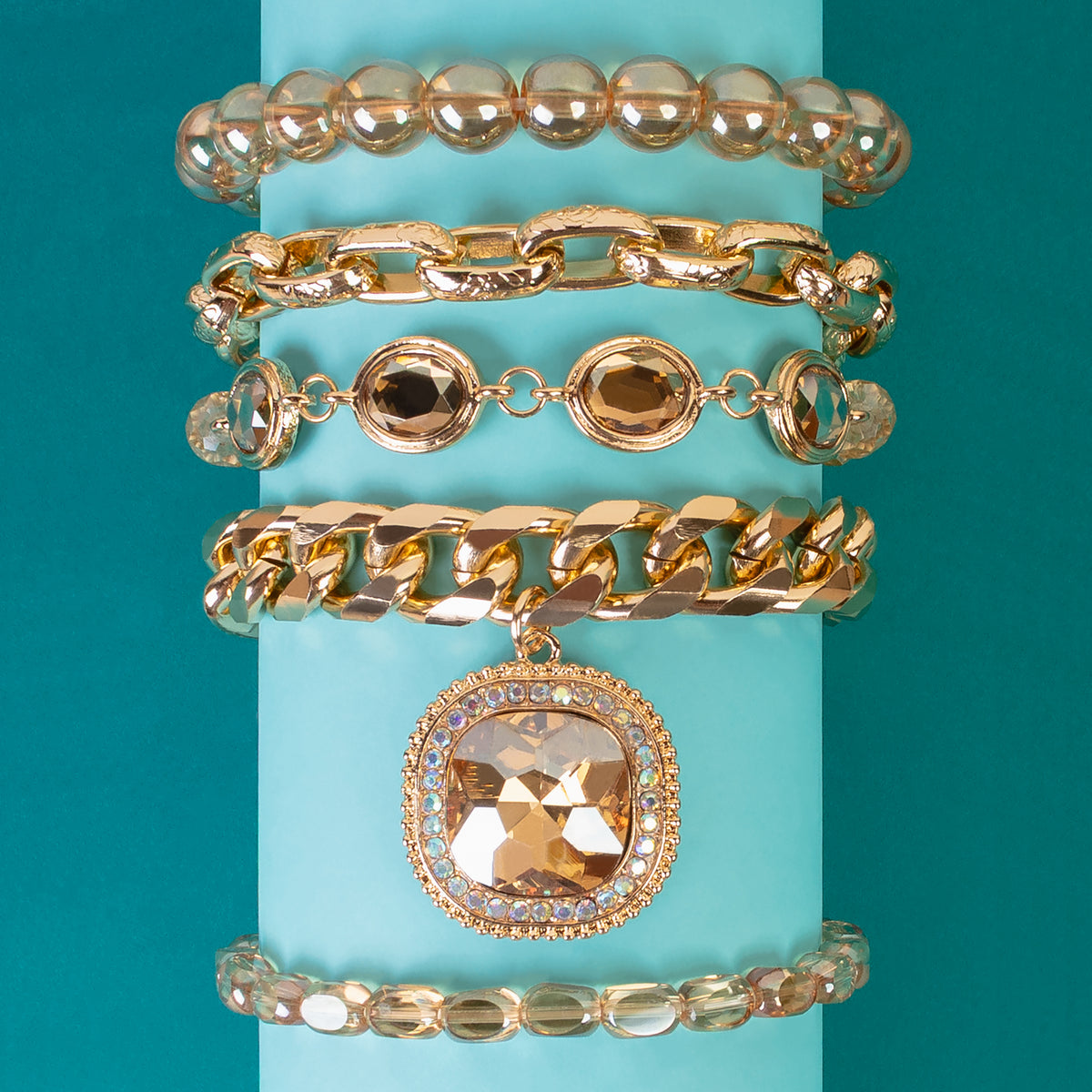 1448 - Crystal Stacked Bracelets - Gold