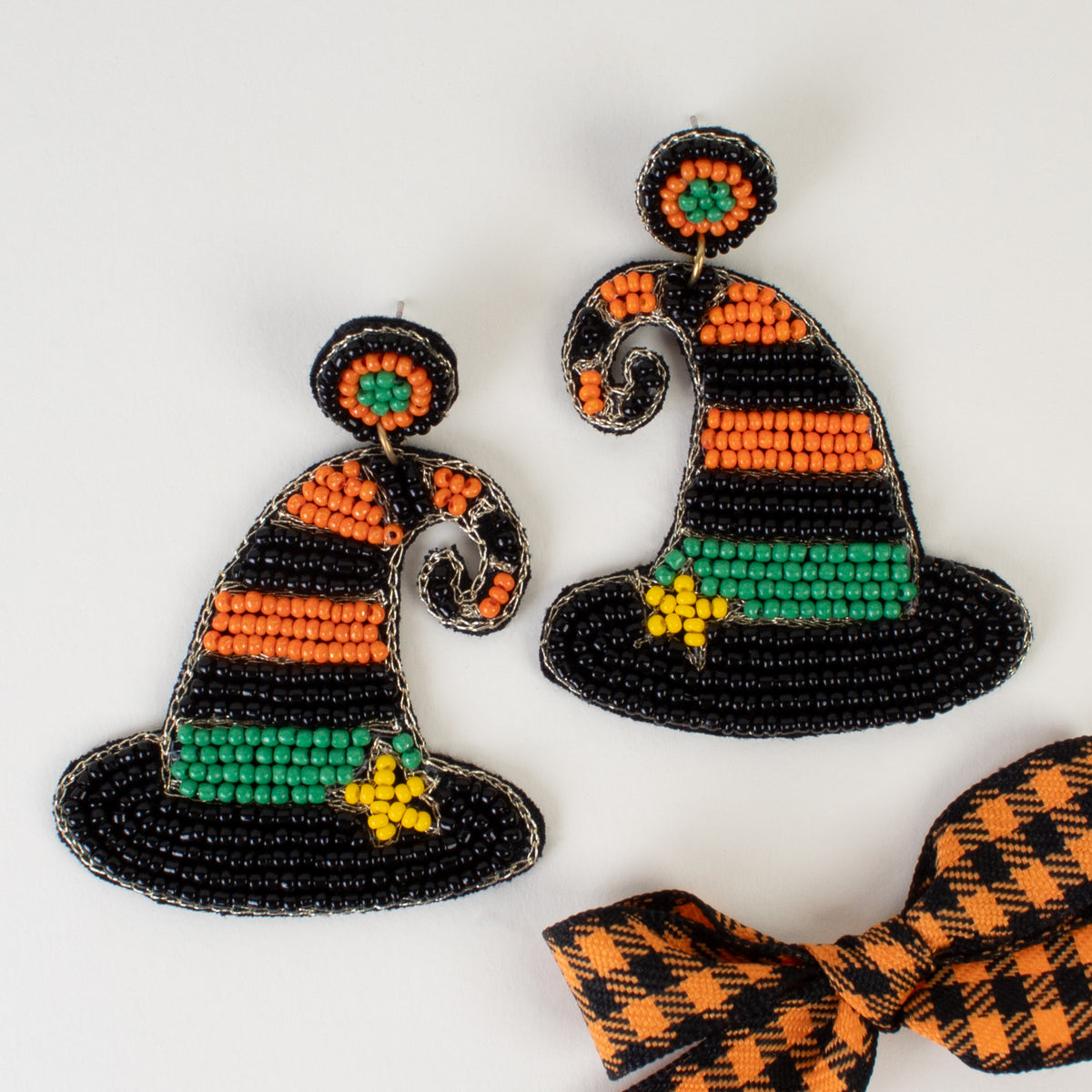 1559 - Beaded Witch Hat Earrings - Multi