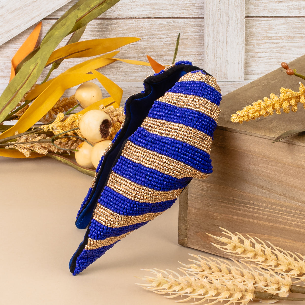 1580 - Beaded Striped Headband - Royal Blue