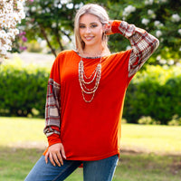 Load image into Gallery viewer, 10936 - Long Sleeve Top with Plaid Sleeves
