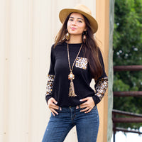 Load image into Gallery viewer, 20101 - Knit Waffle Top with Leopard Sequin
