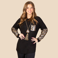 Load image into Gallery viewer, 20101 - Knit Waffle Top with Leopard Sequin

