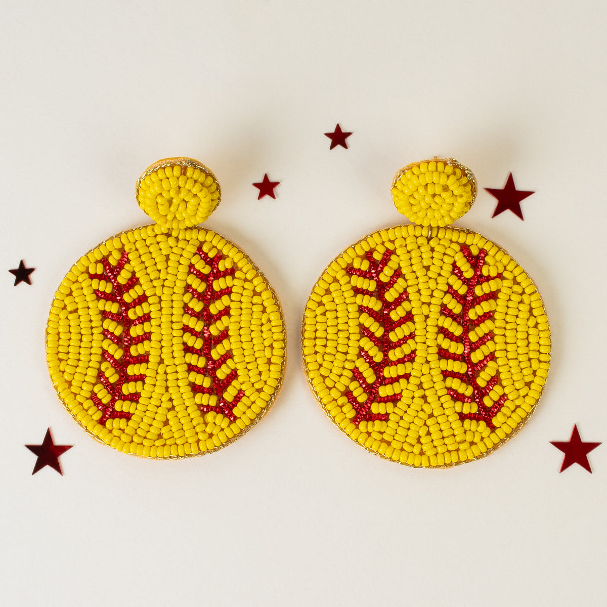 2011 - Beaded Softball Earrings - Red & Yellow