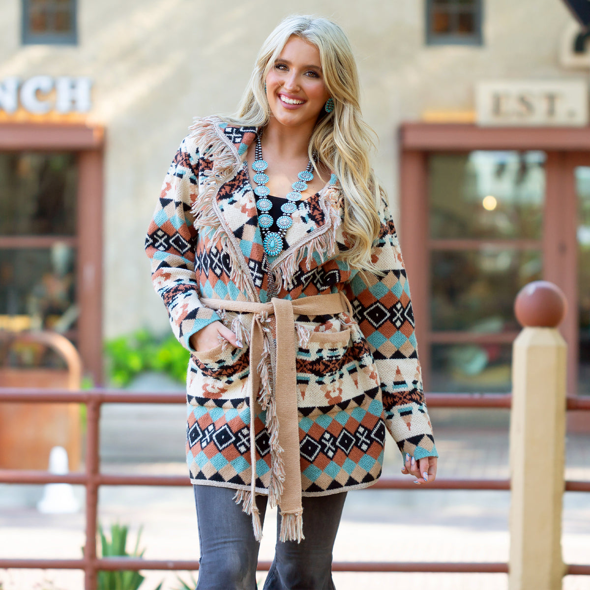 20134 - Western Print Jacket with Pockets