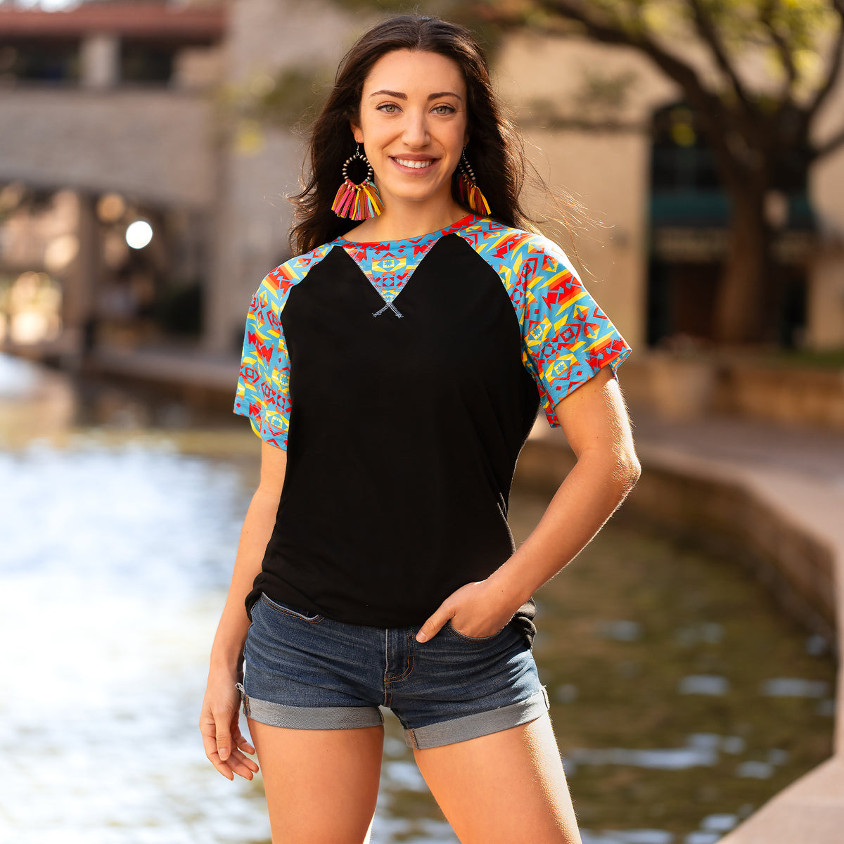 20152 - Half Sleeve Aztec Print Top