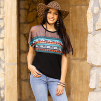 Load image into Gallery viewer, 20154 - Leopard and Aztec Print Half Sleeve Top
