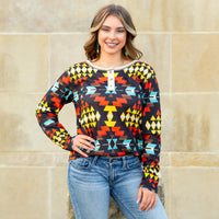 Load image into Gallery viewer, 20240 - Multi Color Geometric Print Long Sleeve Top
