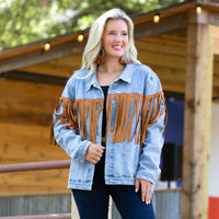 Load image into Gallery viewer, 20246 - Denim Fringe Jacket with Pockets
