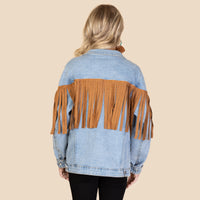Load image into Gallery viewer, 20246 - Denim Fringe Jacket with Pockets
