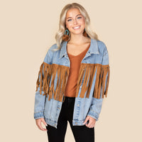 Load image into Gallery viewer, 20246 - Denim Fringe Jacket with Pockets
