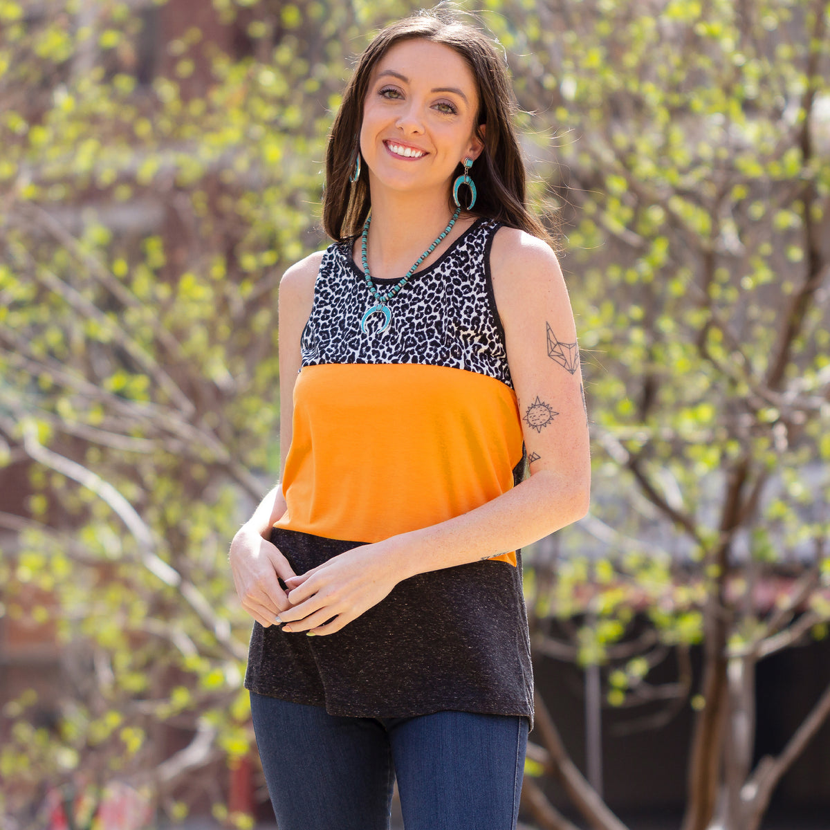 210008 - Color Block Leopard Tank Top