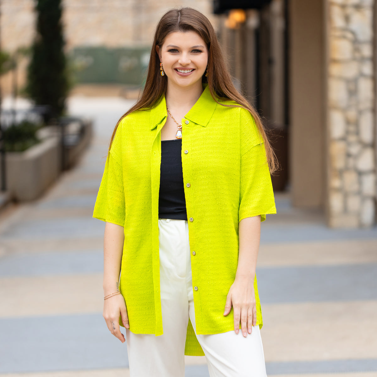 30001 - Button-up Half Sleeve Top - Lime
