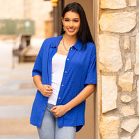 Load image into Gallery viewer, 30001 - Button-up Half Sleeve Top - Royal Blue
