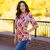 Load image into Gallery viewer, 30003 - Multi Leopard Print 3/4 Sleeve V-Neck Top
