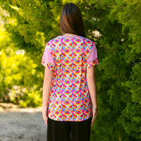 Load image into Gallery viewer, 30005 - Abstract Print Half Sleeve Top with Lace Shoulders
