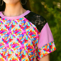 Load image into Gallery viewer, 30005 - Abstract Print Half Sleeve Top with Lace Shoulders
