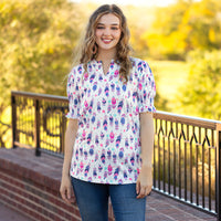 Load image into Gallery viewer, 30013 - Feather Print V-Neck Top
