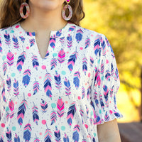 Load image into Gallery viewer, 30013 - Feather Print V-Neck Top

