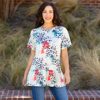 Load image into Gallery viewer, 30015 - Animal Print Ruffle Bottom Half Sleeve Top
