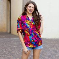 Load image into Gallery viewer, 30022 - V-Neck Multicolor Leopard Top with 3/4 Sleeves
