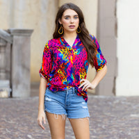 Load image into Gallery viewer, 30022 - V-Neck Multicolor Leopard Top with 3/4 Sleeves
