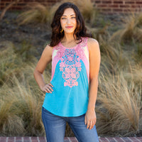 Load image into Gallery viewer, 30026 - Embroidered Tank Top - Light Blue
