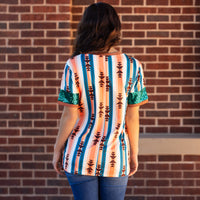 Load image into Gallery viewer, 30030 - Striped Geometric Print Top with Sequin Sleeves
