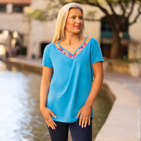 Load image into Gallery viewer, 30032 - V-Neck Half Sleeve Top with Abstract Print Accents
