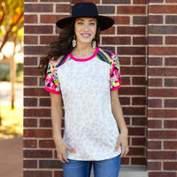 Load image into Gallery viewer, 30033 - Leopard Top with Multi Print Sleeves
