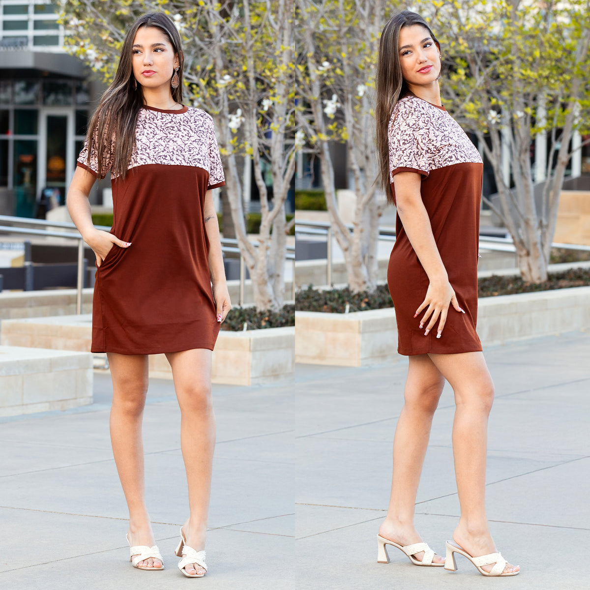 30045 - Western Print T-Shirt Dress with Pockets