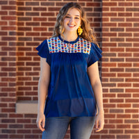 Load image into Gallery viewer, 30059 - Geometric Print Top with Ruffle Sleeves
