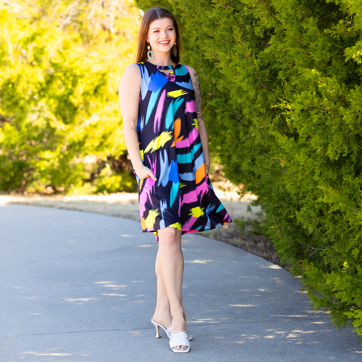 30070 - Multicolor Abstract Print Dress