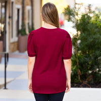 Load image into Gallery viewer, 30074 - Solid Top with Puffed Sleeves - Maroon
