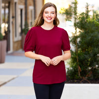 Load image into Gallery viewer, 30074 - Solid Top with Puffed Sleeves - Maroon
