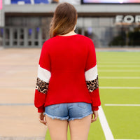 Load image into Gallery viewer, 30090 - Leopard Sleeve Spirit Jersey Top - Red
