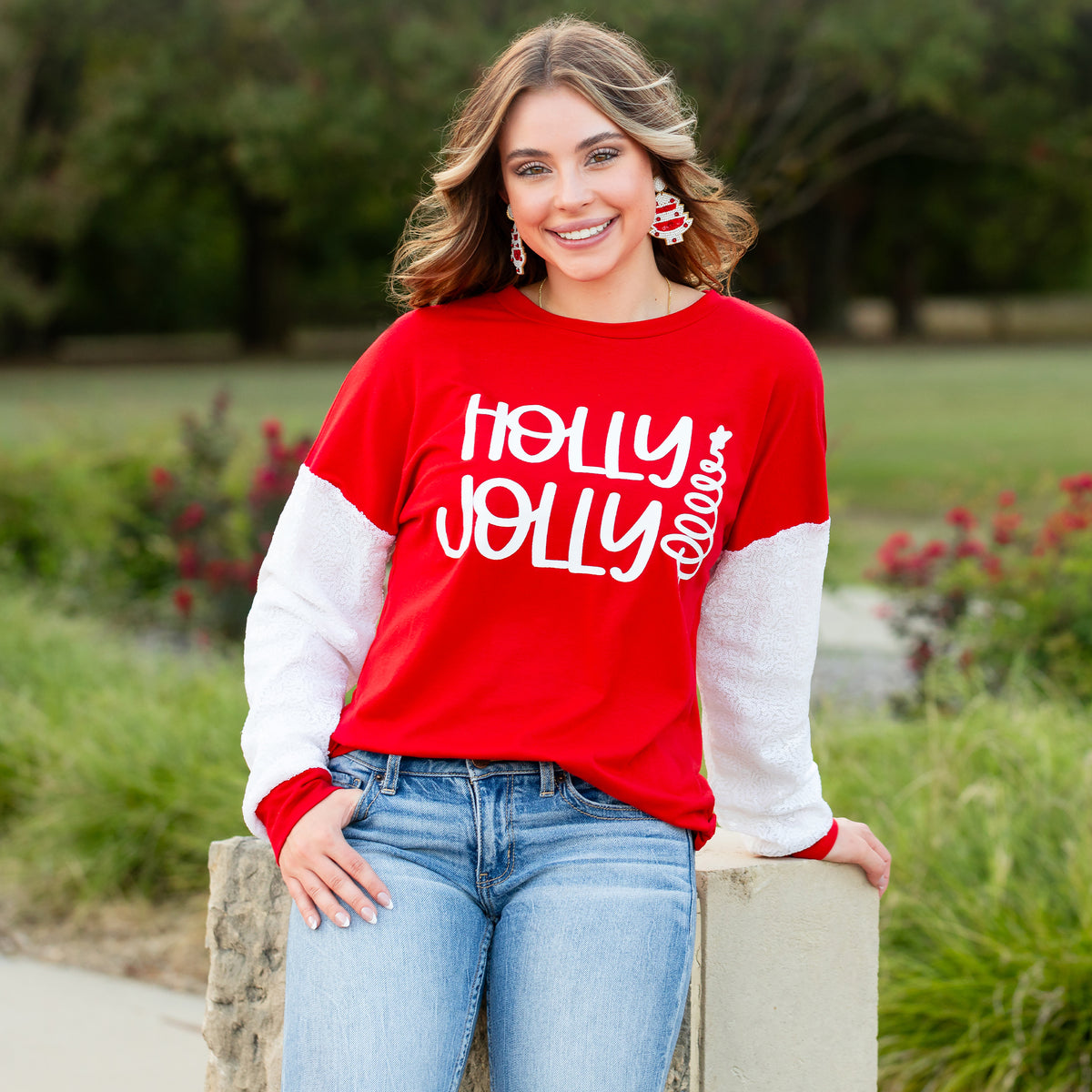 30096 - Holly Jolly Christmas Top with Sequin Sleeves