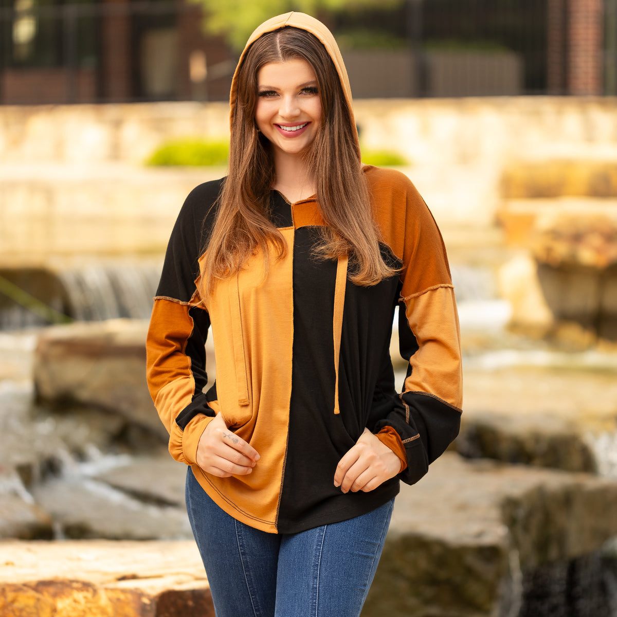 30099 - Color Block Hoodie with Pockets