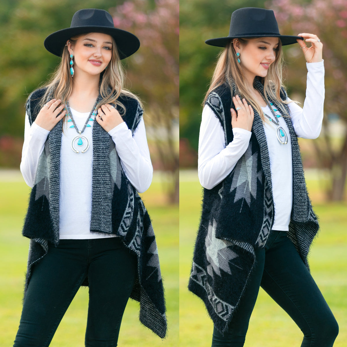 6115 - Aztec Print Fashion Vest - Black