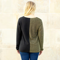 Load image into Gallery viewer, 40005 - V Neck Shimmer Color Block Top - Black
