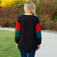 Load image into Gallery viewer, 40010 - Shimmer Red &amp; Green Christmas Sequin Sleeves Top
