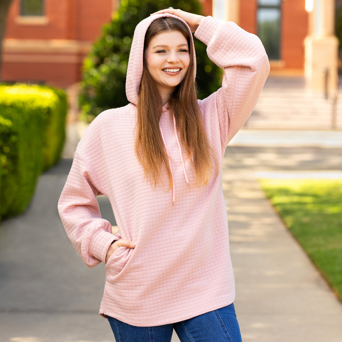 50151 - Waffle Long Sleeve Hoodie - Pink