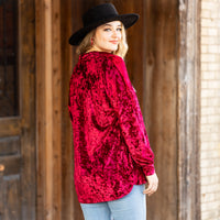 Load image into Gallery viewer, 40014 - Velvet Long Sleeve Button Down Top with Pockets
