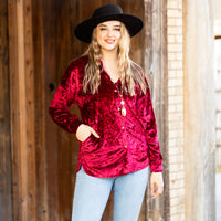 Load image into Gallery viewer, 40014 - Velvet Long Sleeve Button Down Top with Pockets

