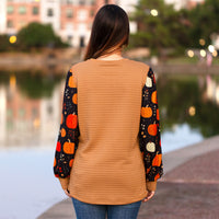 Load image into Gallery viewer, 40019 - Fall Pumpkin Sleeves Waffle Top
